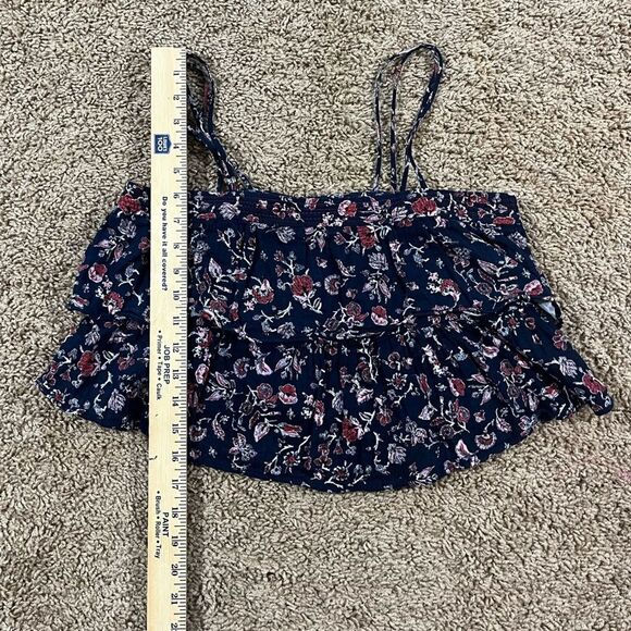 ZARA Floral Crop Top Womens Medium Boho Spaghetti Straps Tiered Ruffle Shirt - Picture 7 of 9